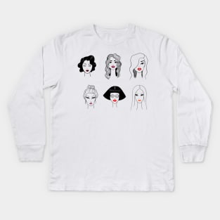 Girls with red lips (lipstick) Kids Long Sleeve T-Shirt